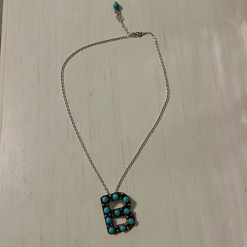 Serling silver Turquoise “B” Necklace